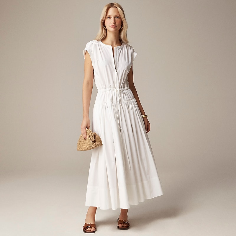 Women\'s J.Crew Drop-waist midi cotton poplin Dress White USA ORCJGPF80