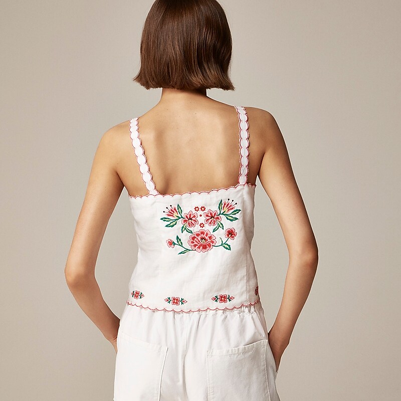 Women's J.Crew Embroidered Tank Tops White USA XZQMDYP37