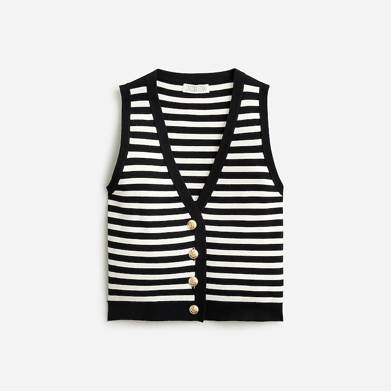 Women\'s J.Crew Emilie sweater Vest Black Ivory USA KWBMZRU34