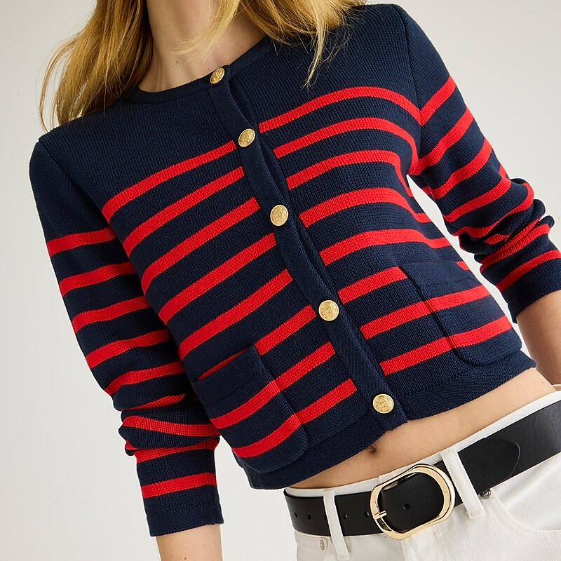 Women's J.Crew Emilie sweater lady jacket with contrast trim Jackets Navy Vintage Red USA KTDEAVL12