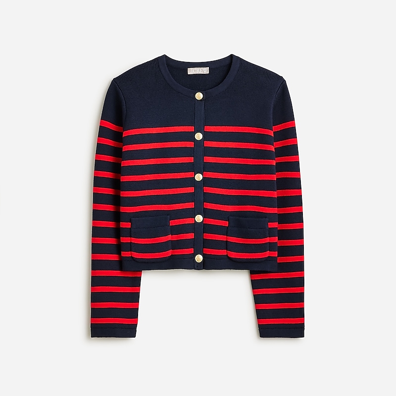 Women\'s J.Crew Emilie sweater lady jacket with contrast trim Jackets Navy Vintage Red USA KTDEAVL12