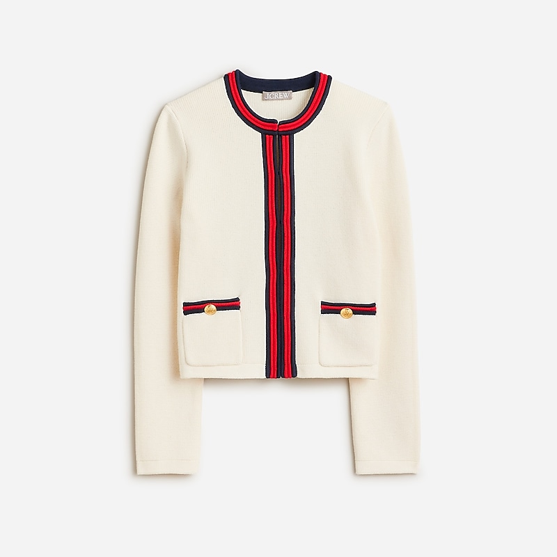 Women\'s J.Crew Emilie sweater lady jacket with contrast trim Jackets Ivory Red Navy USA BFSUMOH23