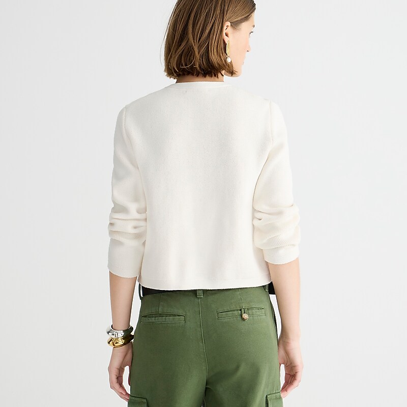 Women's J.Crew Emilie sweater lady jacket with contrast trim Jackets Ivory USA NYFXBWQ85