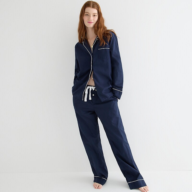 Women\'s J.Crew End-on-end cotton long-sleeve Pajama Set Navy USA FAMQEZK48