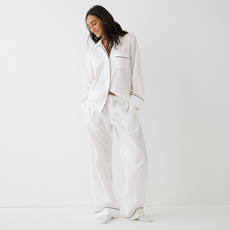 Women's J.Crew End-on-end cotton long-sleeve Pajama Set White USA KMAWXHO90