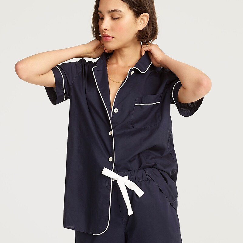 Women's J.Crew End-on-end cotton short-sleeve Pajama Set Pajamas Navy USA PIMSHCT65