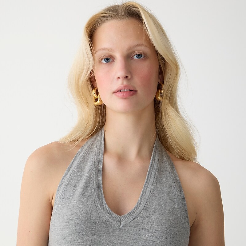 Women's J.Crew Featherweight cashmere halter Tops Hthr Grey USA QHZLIME58