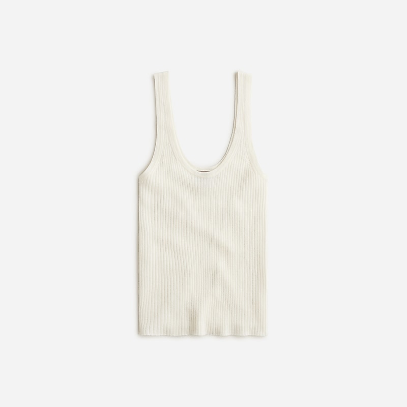 Women\'s J.Crew Featherweight cashmere ribbed Tank Tops White USA LXVJOCH82