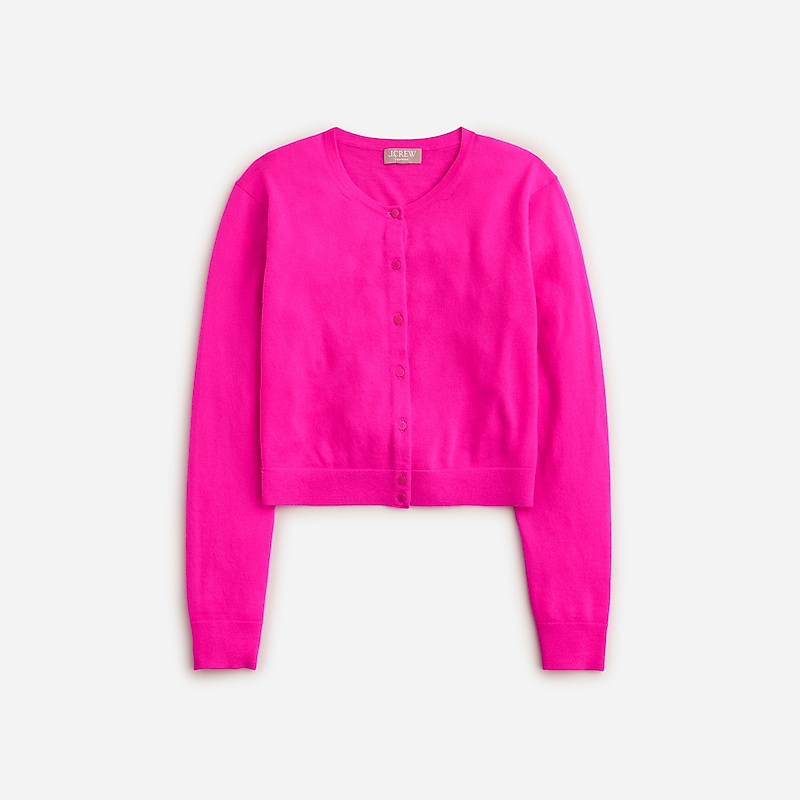 Women\'s J.Crew Featherweight cashmere shrunken cardigan Sweaters Neon Fuchsia USA OWZPABY47