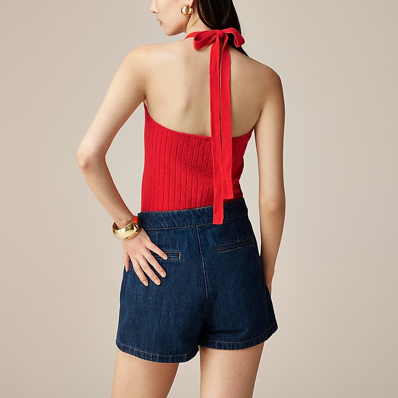 Women's J.Crew Fine bouclé halter-neck Tops Vintage Red USA AZOINEY85