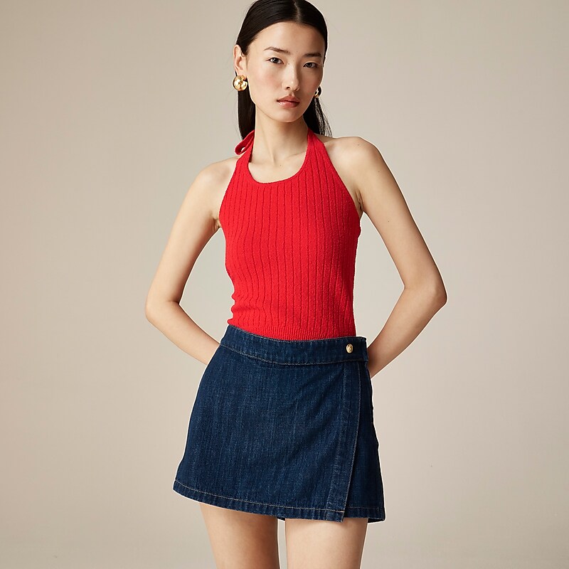 Women\'s J.Crew Fine bouclé halter-neck Tops Vintage Red USA AZOINEY85