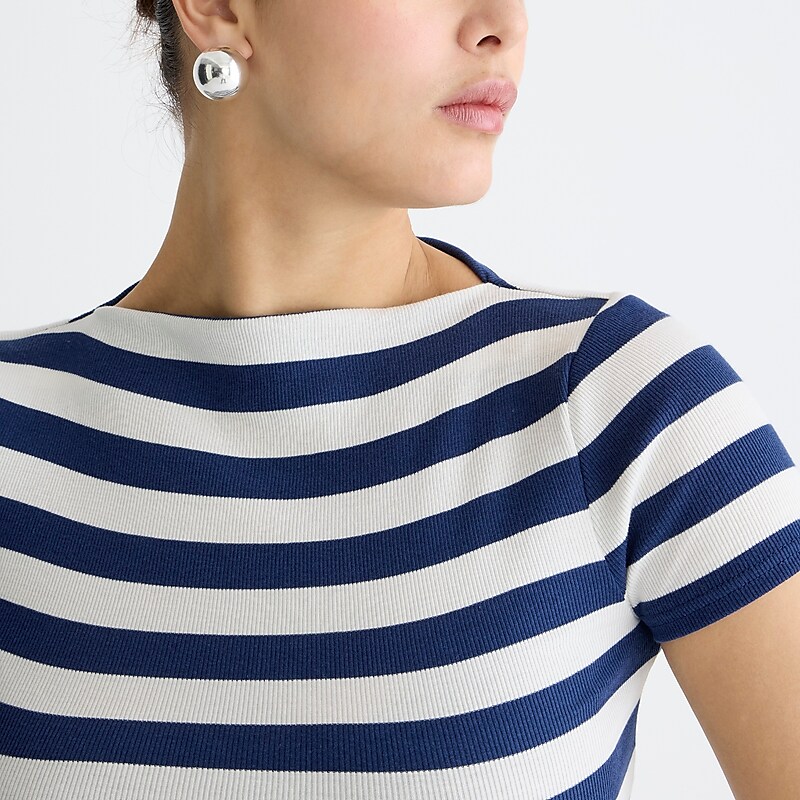 Women's J.Crew Fine-rib fitted boatneck T-shirts Montauk Stripe A Evenin USA ZTMLEHF67