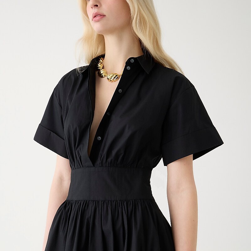 Women's J.Crew Fitted-waist Shirtdress Black USA MNYOVZJ01