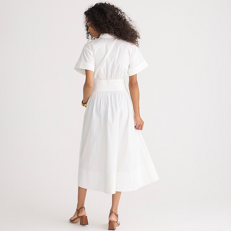 Women's J.Crew Fitted-waist Shirtdress White USA PLKUSBH27