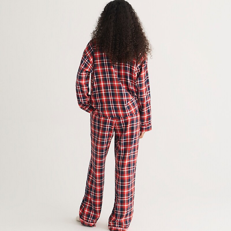 Women's J.Crew Flannel long-sleeve cropped pajama pant set plaid Pajamas Dark Evening Plaid USA ZJQLMIK83