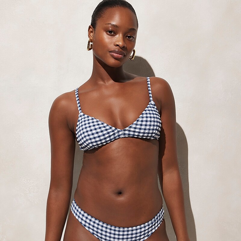 Women\'s J.Crew French gingham Bikini Top Dark Evening USA XJEVRLC80