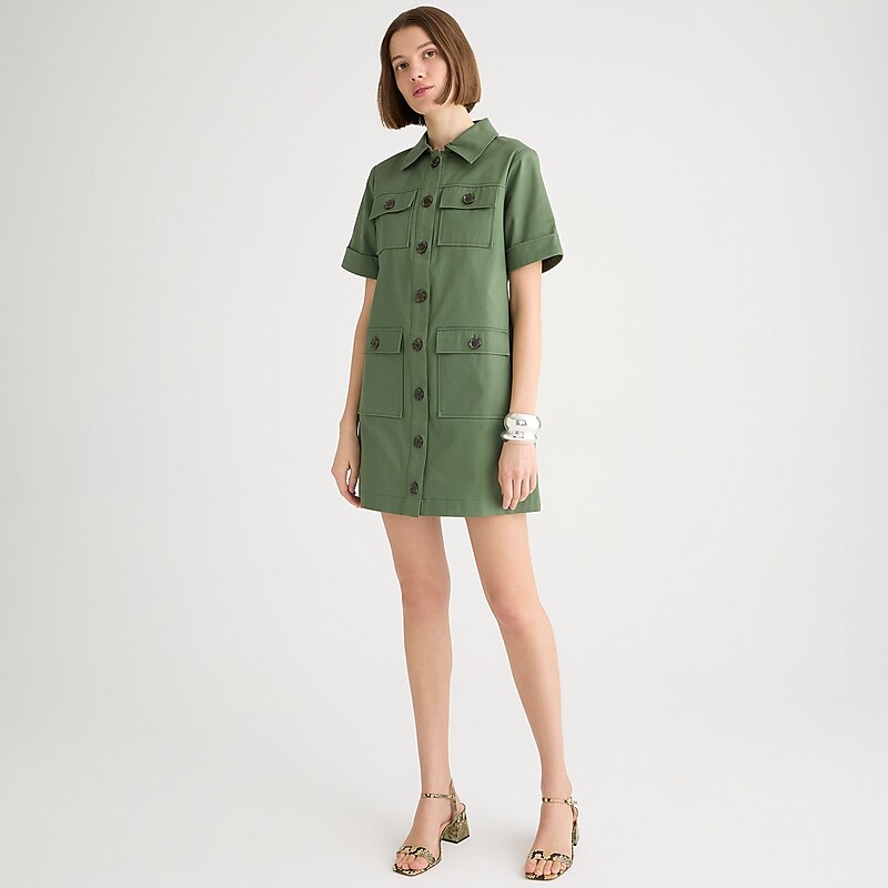 Women\'s J.Crew Gamine stretch twill Shirtdress Utility Green USA BNIGCDU04