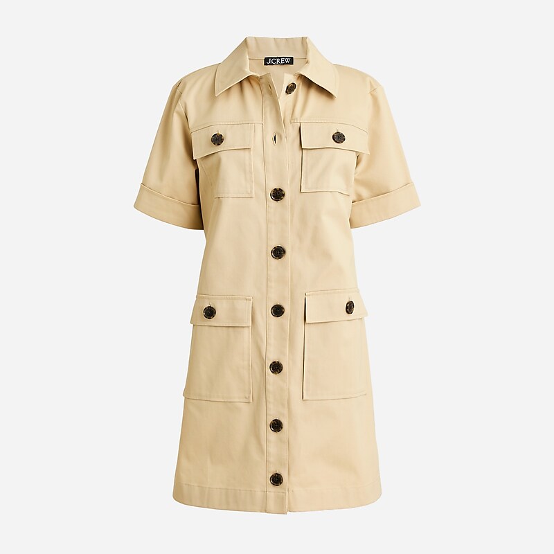 Women\'s J.Crew Gamine stretch twill Shirtdress Khaki USA ZELUSCR19