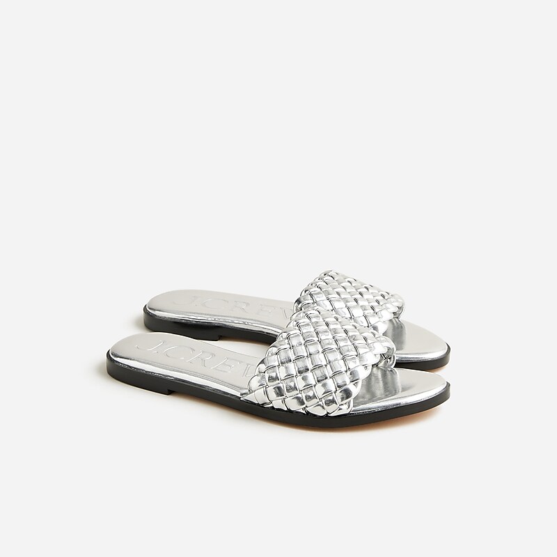 Women\'s J.Crew Georgina woven Sandals Silver Mirror USA MXTAGDF81