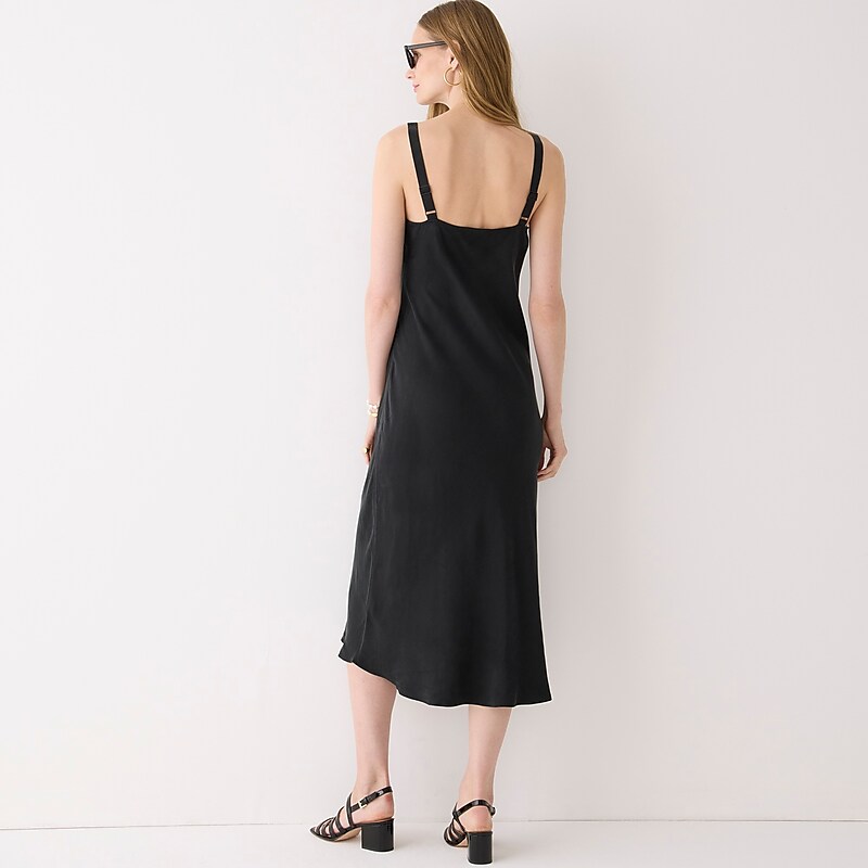 Women's J.Crew Gwyneth V-neck slip cupro blend Dress Black USA SBMGPJE85