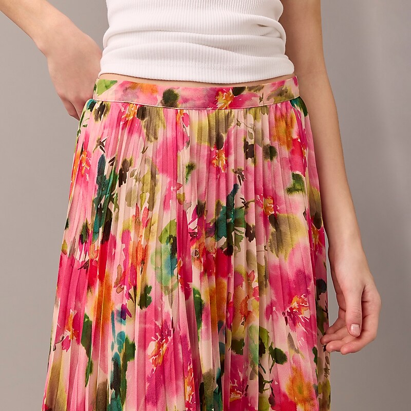 Women's J.Crew Gwyneth pleated floral chiffon Skirts Pink Multi Floral USA DTMSGJC16