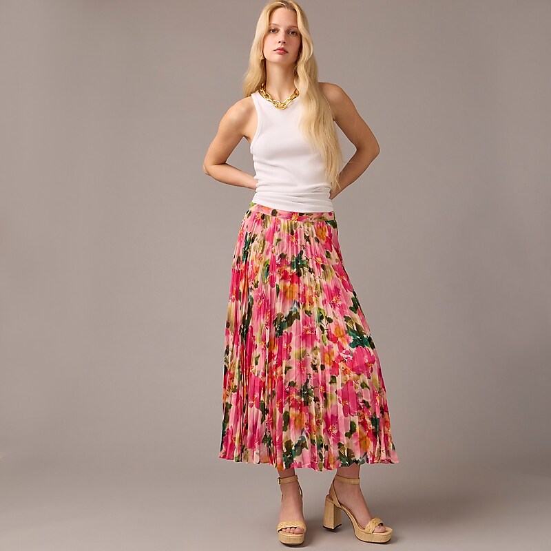 Women\'s J.Crew Gwyneth pleated floral chiffon Skirts Pink Multi Floral USA DTMSGJC16