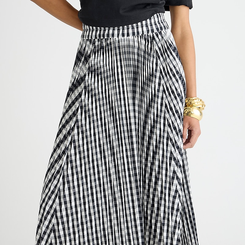 Women's J.Crew Gwyneth pleated gingham Skirts Black Ivory USA VEBXFJQ17