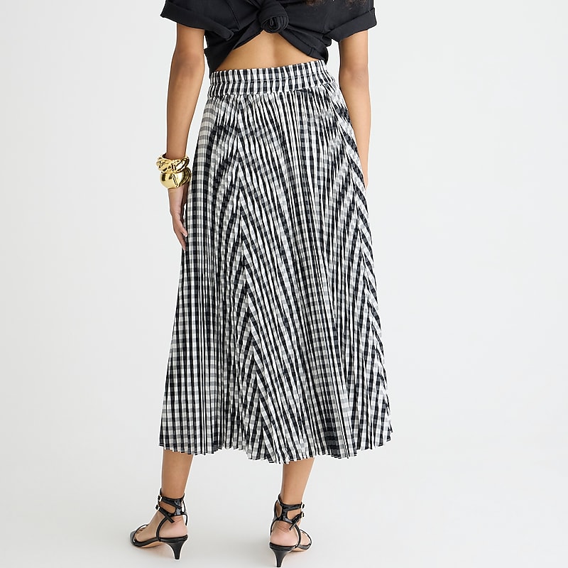 Women's J.Crew Gwyneth pleated gingham Skirts Black Ivory USA VEBXFJQ17