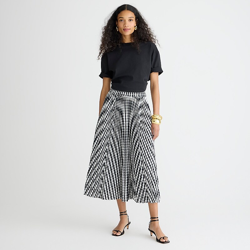 Women\'s J.Crew Gwyneth pleated gingham Skirts Black Ivory USA VEBXFJQ17