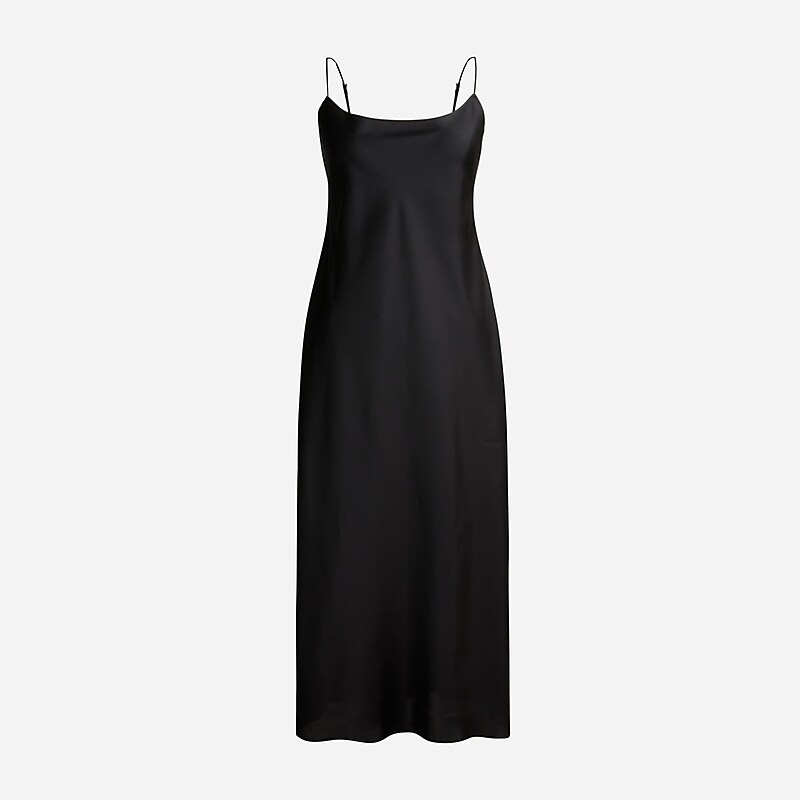 Women\'s J.Crew Gwyneth slip dress luster charmeuse Dress Black USA GJCNFDP93