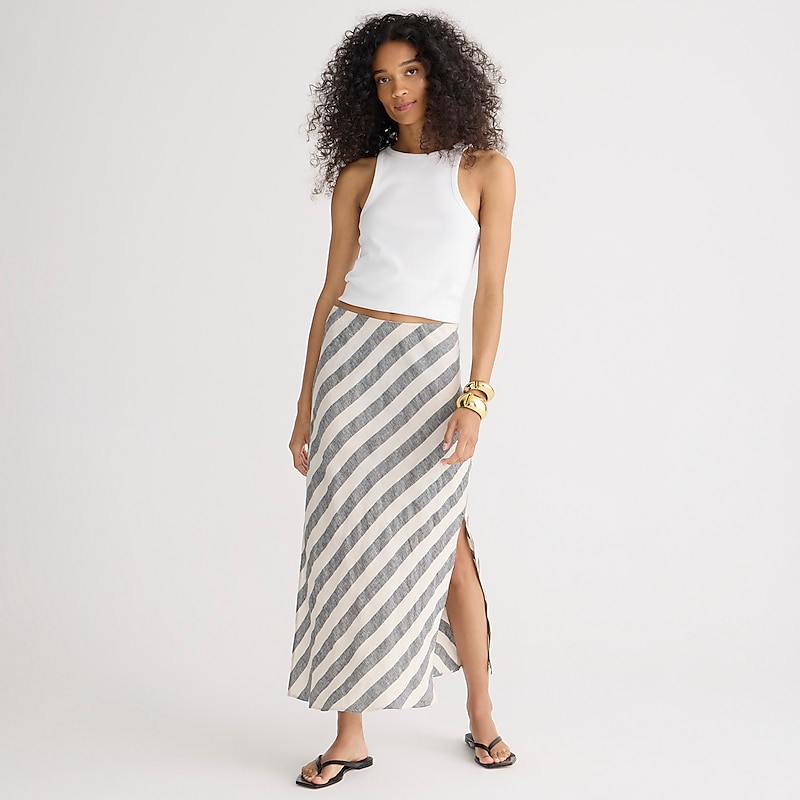 Women\'s J.Crew Gwyneth slip striped linen Skirts Eleanor Stripe USA QDROCWT19