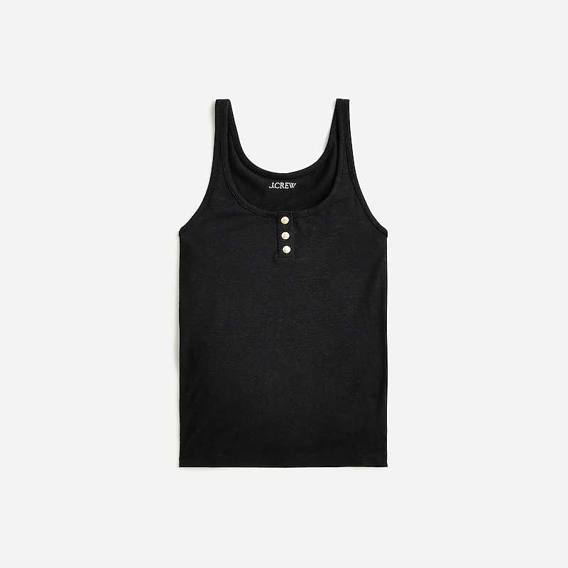 Women\'s J.Crew Henley Tank Tops Black USA MLSYWTI90