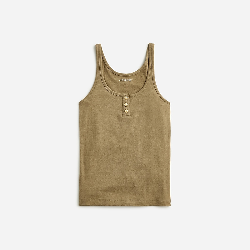 Women\'s J.Crew Henley Tank Tops Olive USA UQYWXMG89