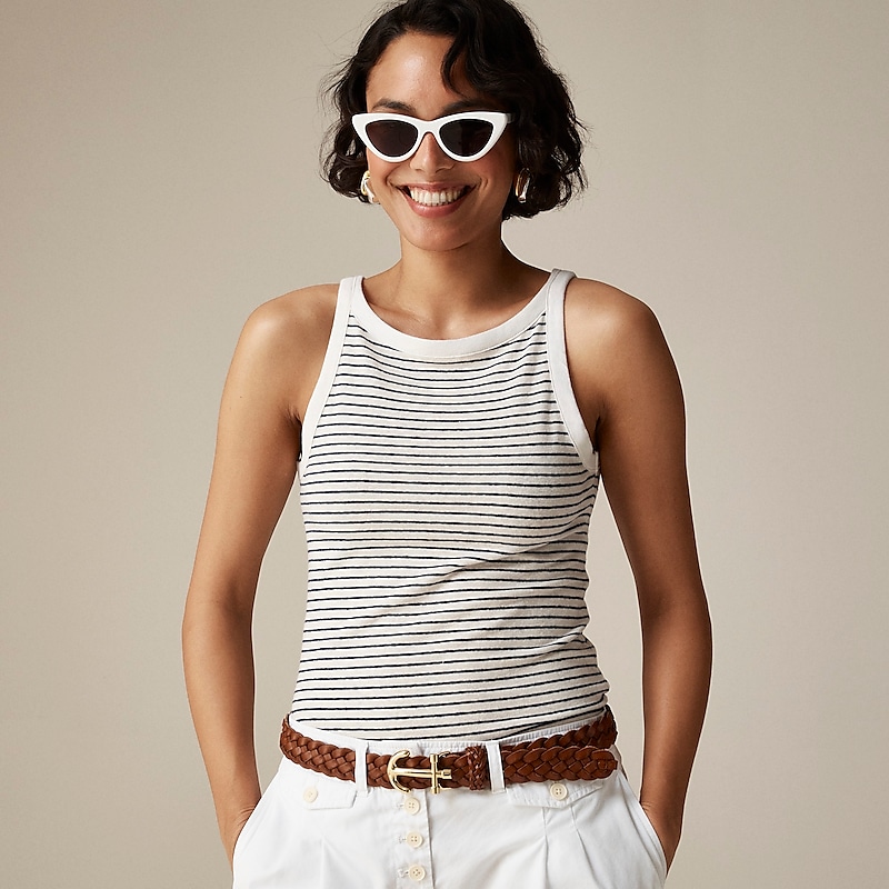 Women\'s J.Crew High-neck stretch Tank Tops Alexa Stripe Ivory Even USA USWGDYV45