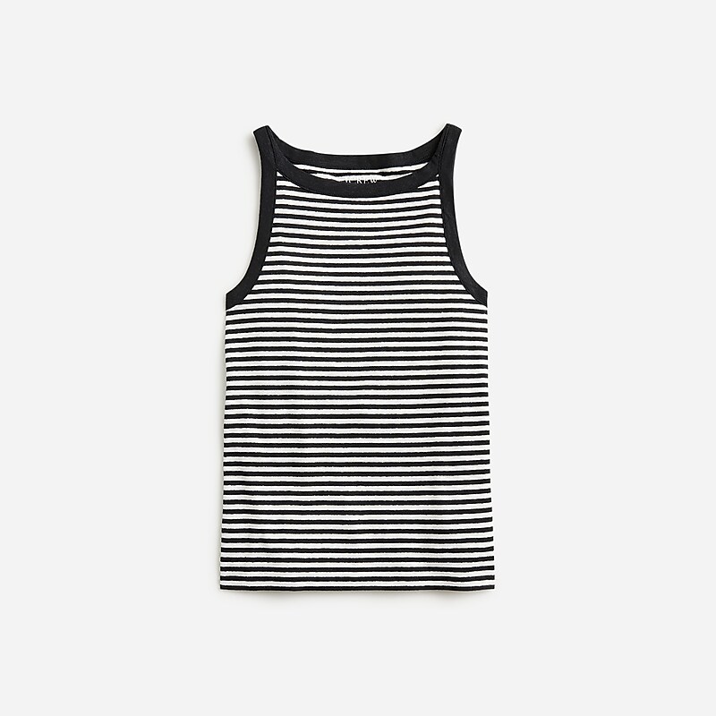 Women\'s J.Crew High-neck stretch Tank Tops Jade Stripe Black Natur USA RJTHMGV73