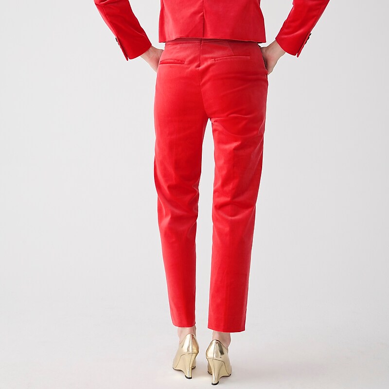 Women's J.Crew Kate straight-leg stretch velvet Pants Festival Red USA XZMQKTP82