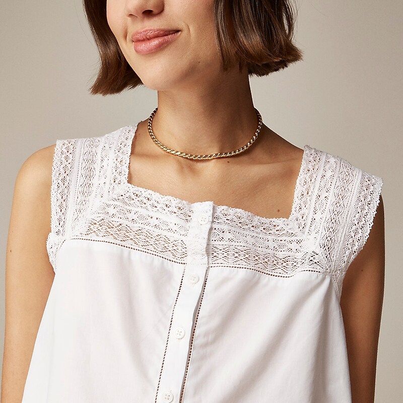 Women's J.Crew Lace-trim cropped Tops White USA MLDIBVF50