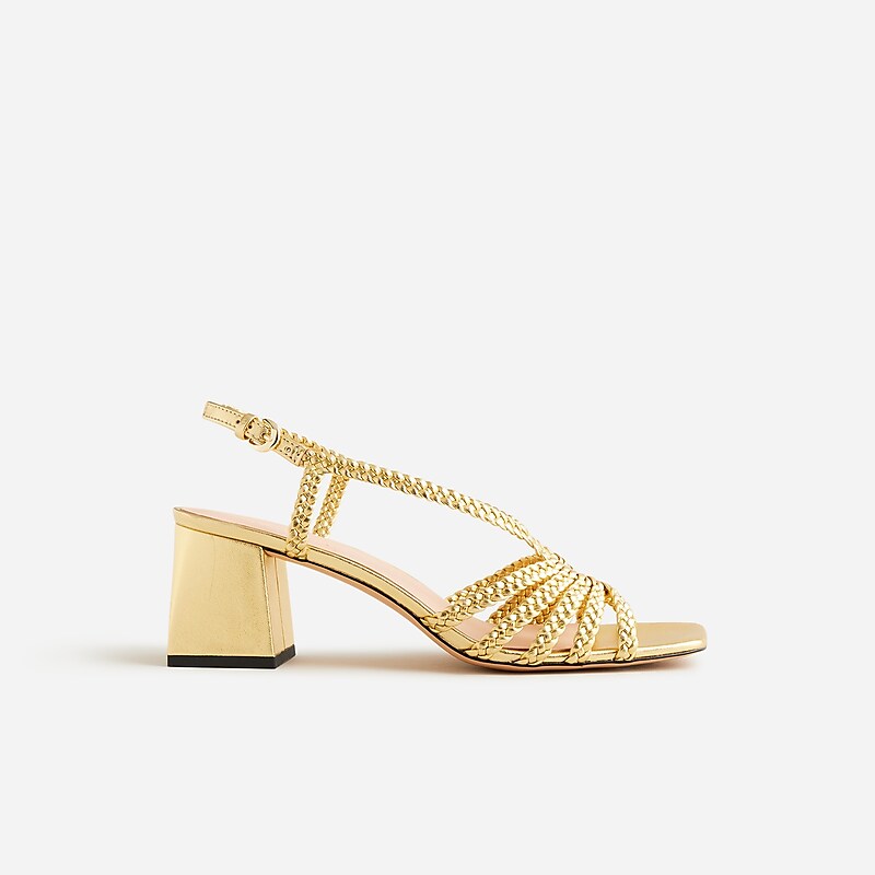 Women's J.Crew Layne braided heels Sandals Dark Gold USA WCFABLM37