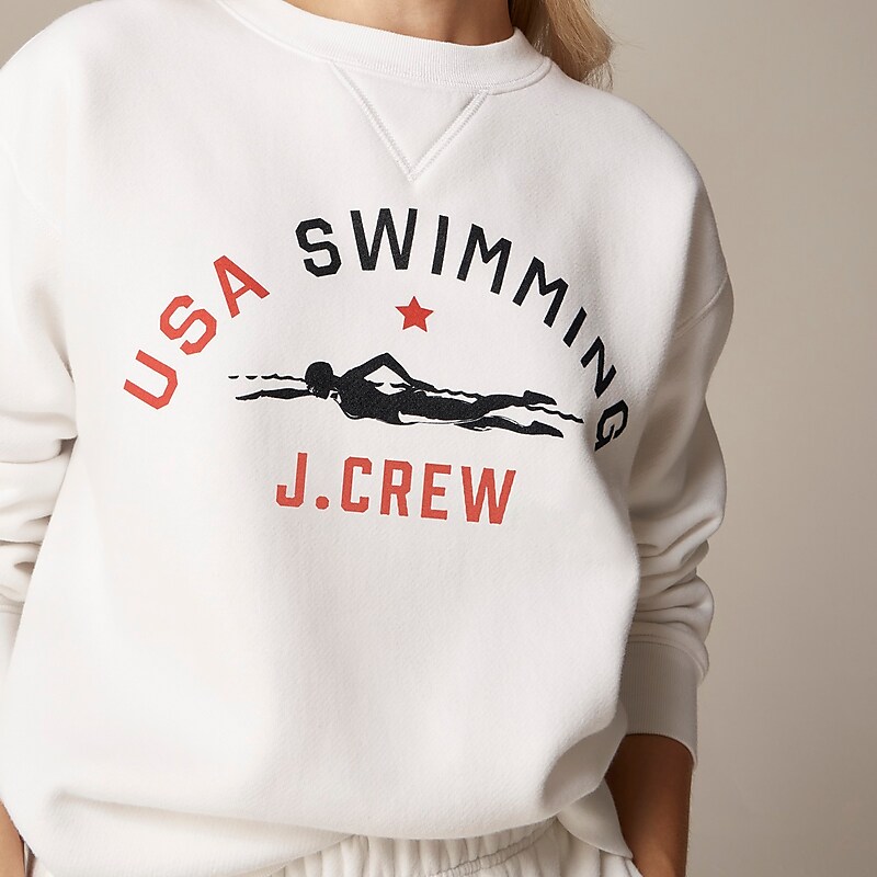 Women's J.Crew Limited-edition USA Swimming® X J.Crew heritage fleece crewneck Sweatshirts Usa Swimming White Crew USA KQZTHVS81