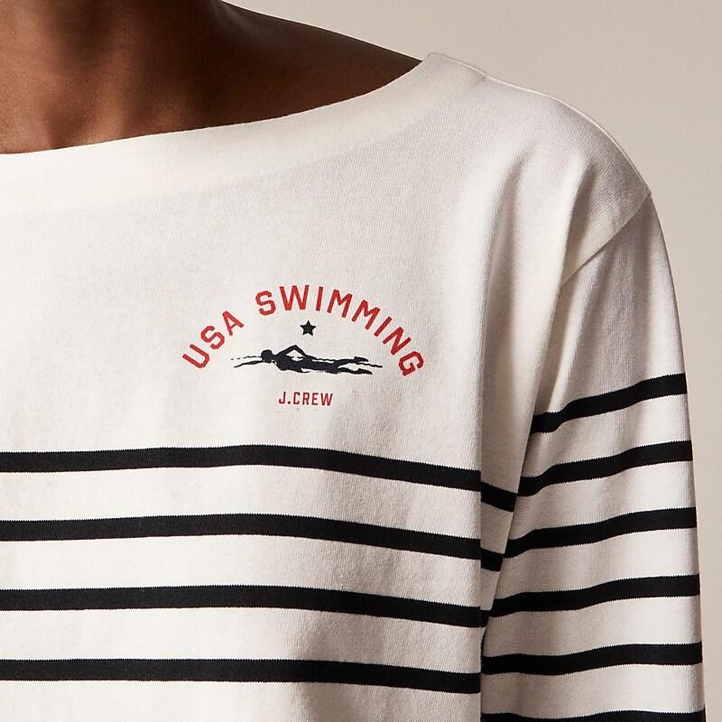 Women's J.Crew Limited-edition USA Swimming® X J.Crew cropped boatneck striped mariner cotton T-shirts Usa Swimming Cropped Ma USA IGQDYCP85