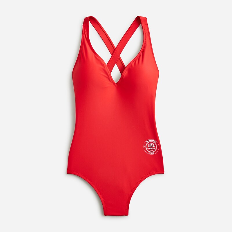 Women\'s J.Crew Limited-edition USA Swimming® X J.Crew heritage one-piece Swimsuit Venetian Red USA PORFYDK13