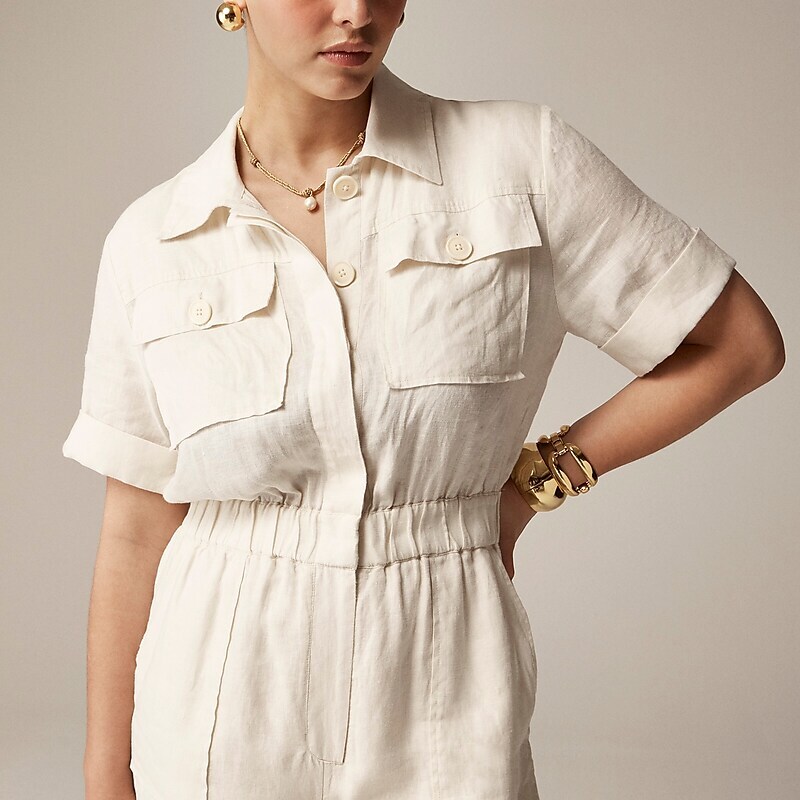 Women's J.Crew Linen Jumpsuits Natural USA JHECSWF34