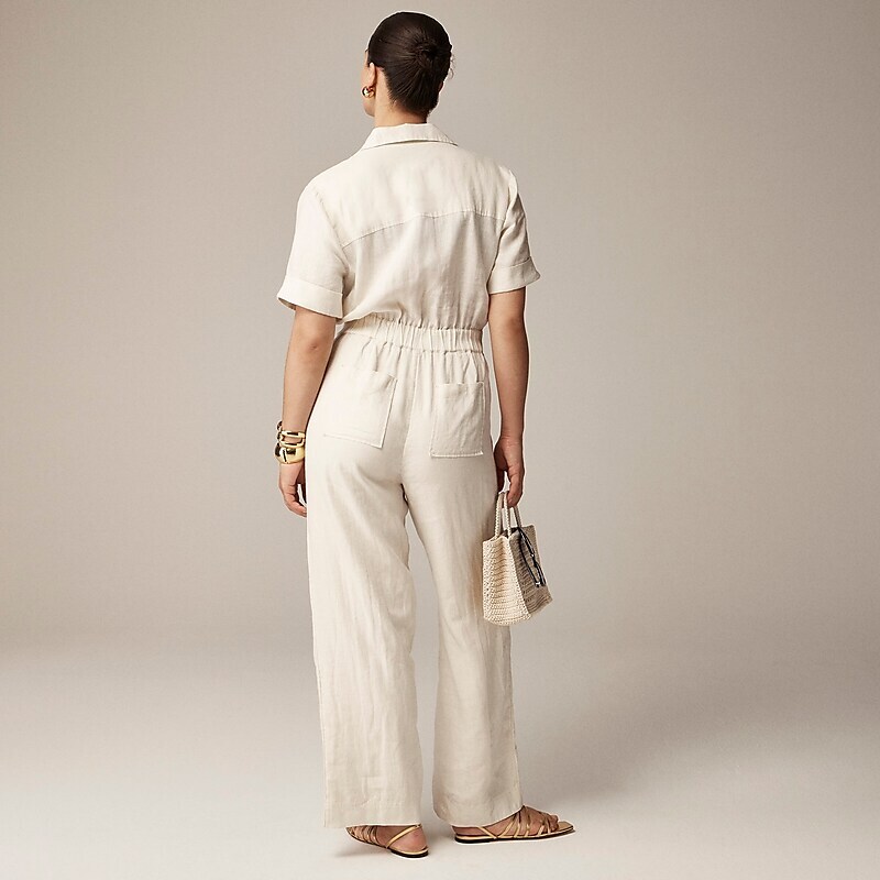 Women's J.Crew Linen Jumpsuits Natural USA JHECSWF34