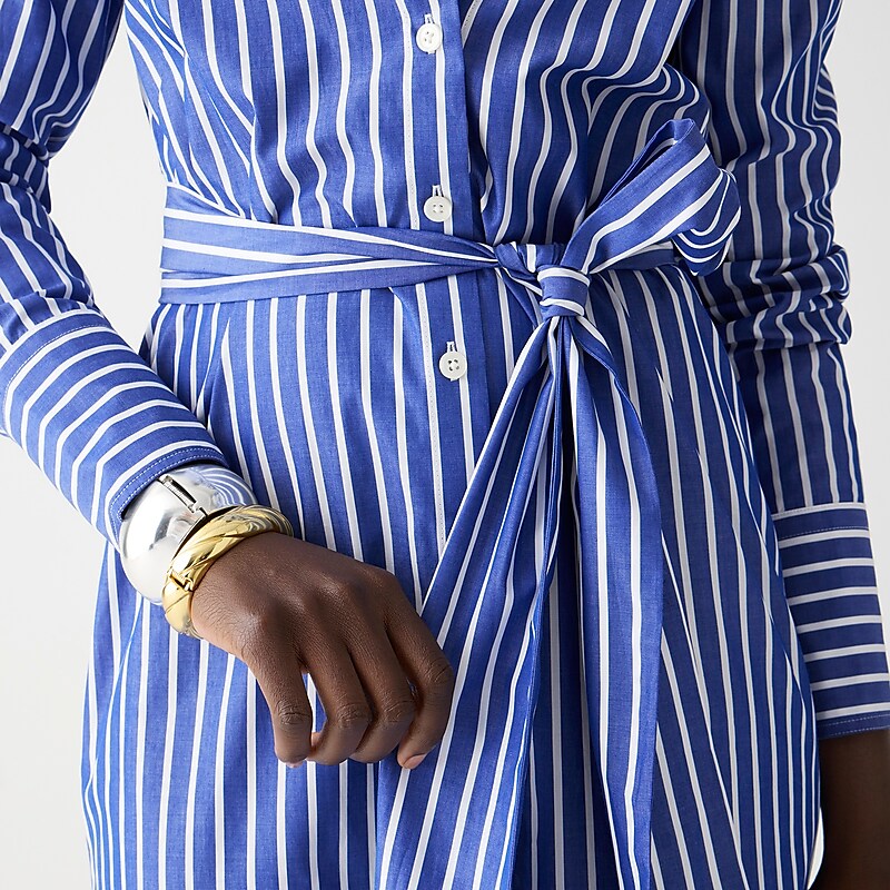 Women's J.Crew Long-sleeve button-up striped cotton poplin Shirtdress Harbor View USA QTKYMXF85