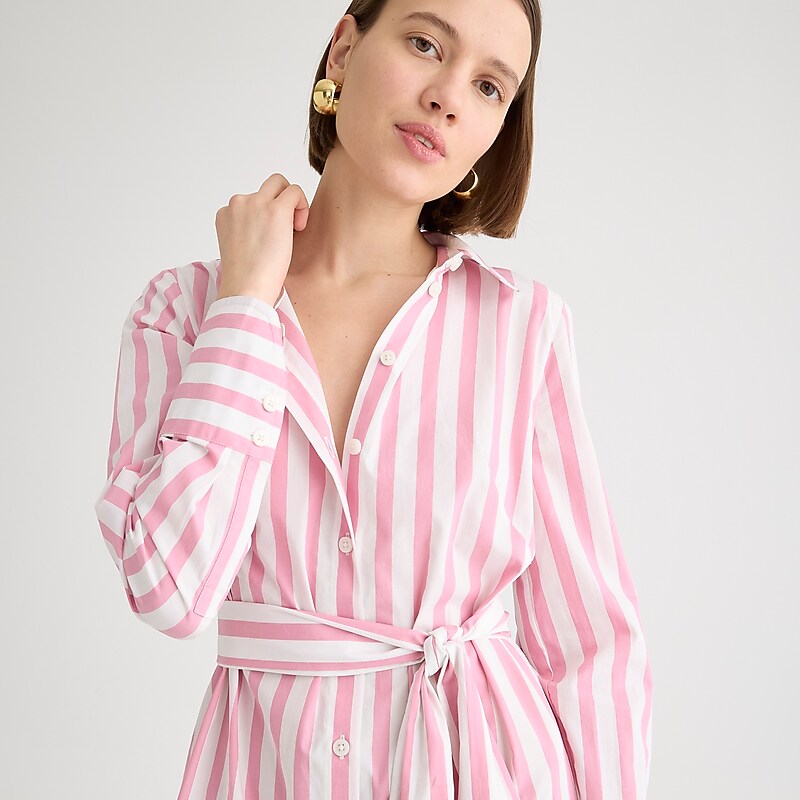 Women's J.Crew Long-sleeve button-up striped cotton poplin Shirtdress Fresh Rose USA IUYGFVW72