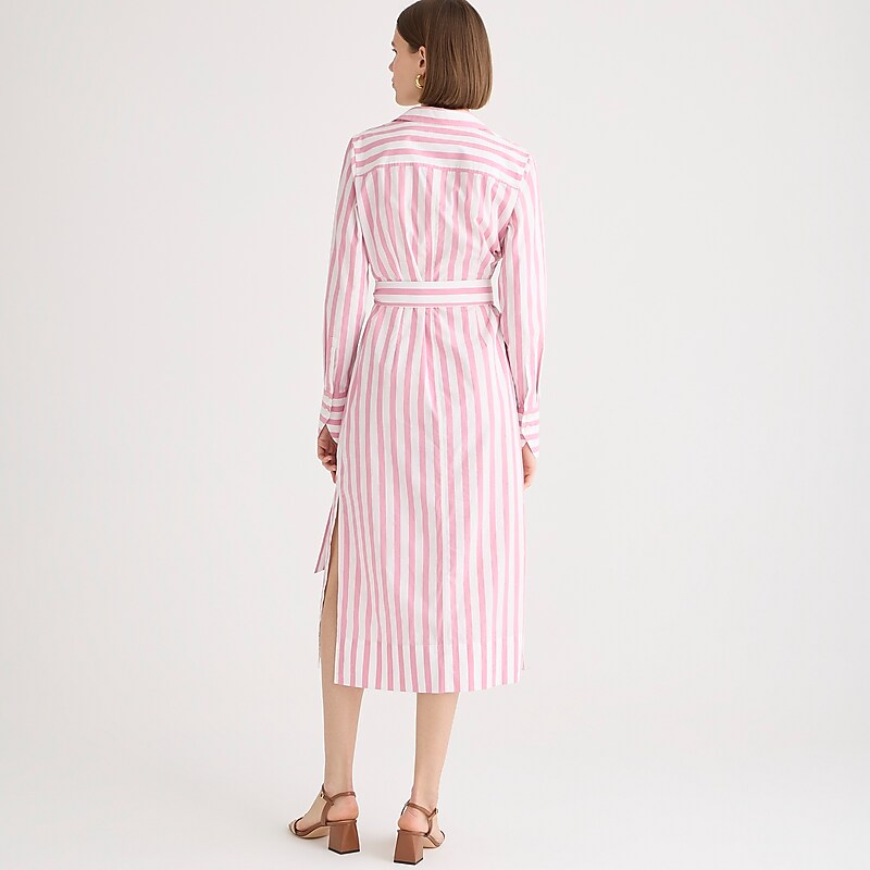 Women's J.Crew Long-sleeve button-up striped cotton poplin Shirtdress Fresh Rose USA IUYGFVW72