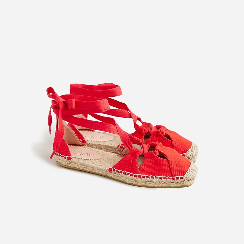 Women\'s J.Crew Made-in-Spain cutout lace-up Espadrilles Vintage Red USA USXVCLA08