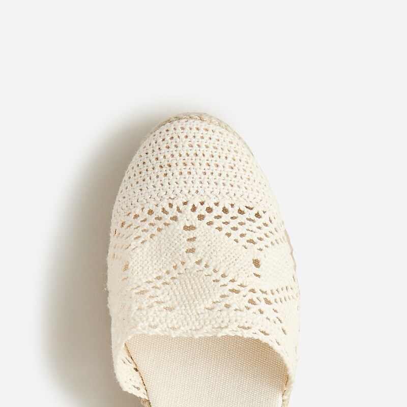 Women's J.Crew Made-in-Spain lace-up midheel with crochet Espadrilles Ivory USA TWDJLOC50