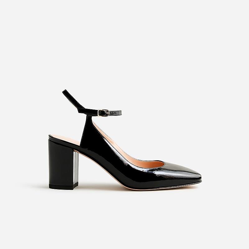 Women's J.Crew Maisie ankle-strap patent leather Heels Black USA IKBRWUY19