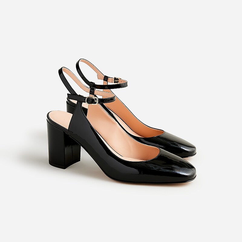 Women\'s J.Crew Maisie ankle-strap patent leather Heels Black USA IKBRWUY19